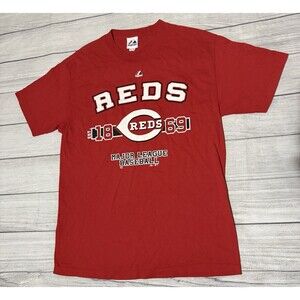 Cincinnati Reds EST 1869 Red Short Sleeve Tee Shirt Majestic Label Size Large
